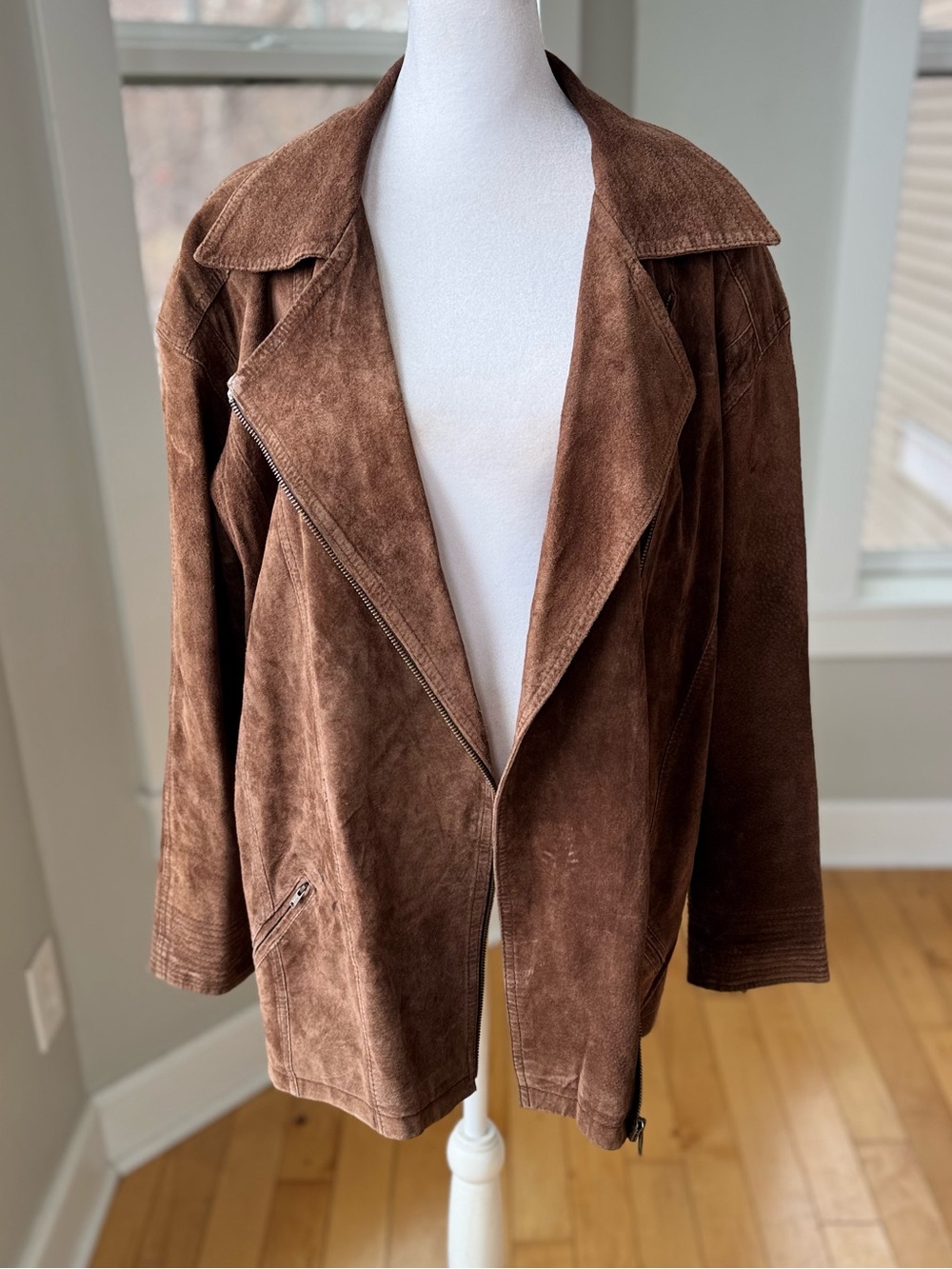 Vintage 90s Together Brown Genuine Suede Leather Coat Jacket Sz Large